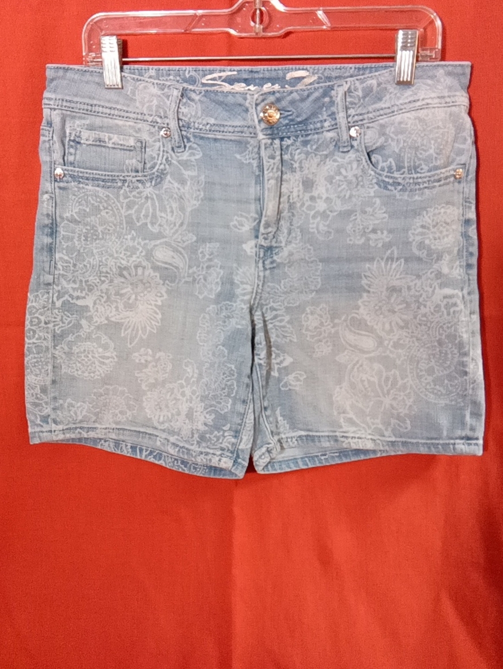 7 For All Mankind Light Blue Floral Denim Shorts